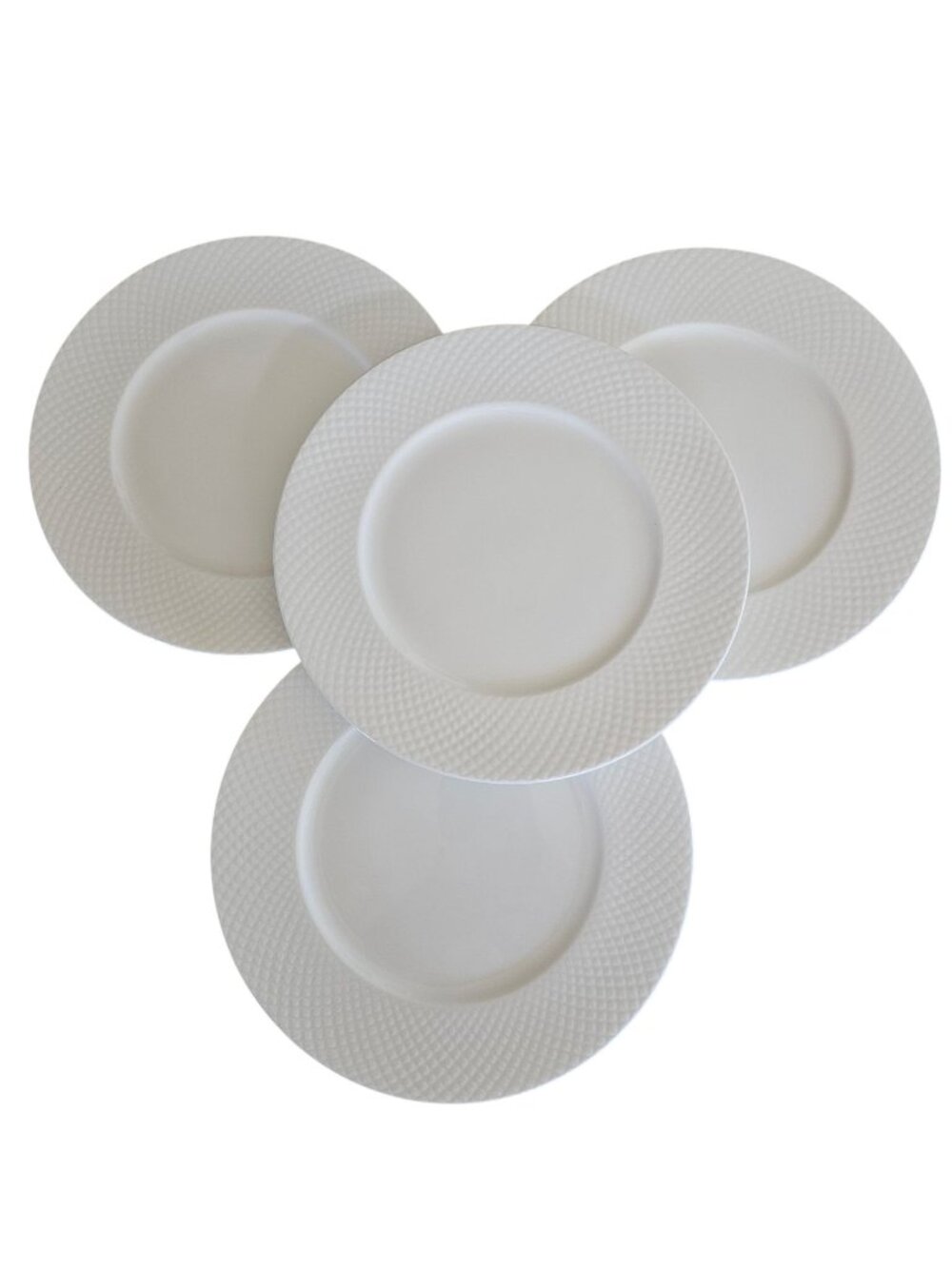 4 Mikasa Huntington Dinner Plates 11" embossed criss cross pattern 2018